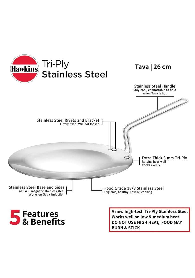 Hawkins Tri-Ply Stainless Steel Cookware Combo Set | 2.5 L | 2.6 Qt | 26 cm | 10.2 Inch | 3-Piece Set | Induction Compatible | With Lid - Indya