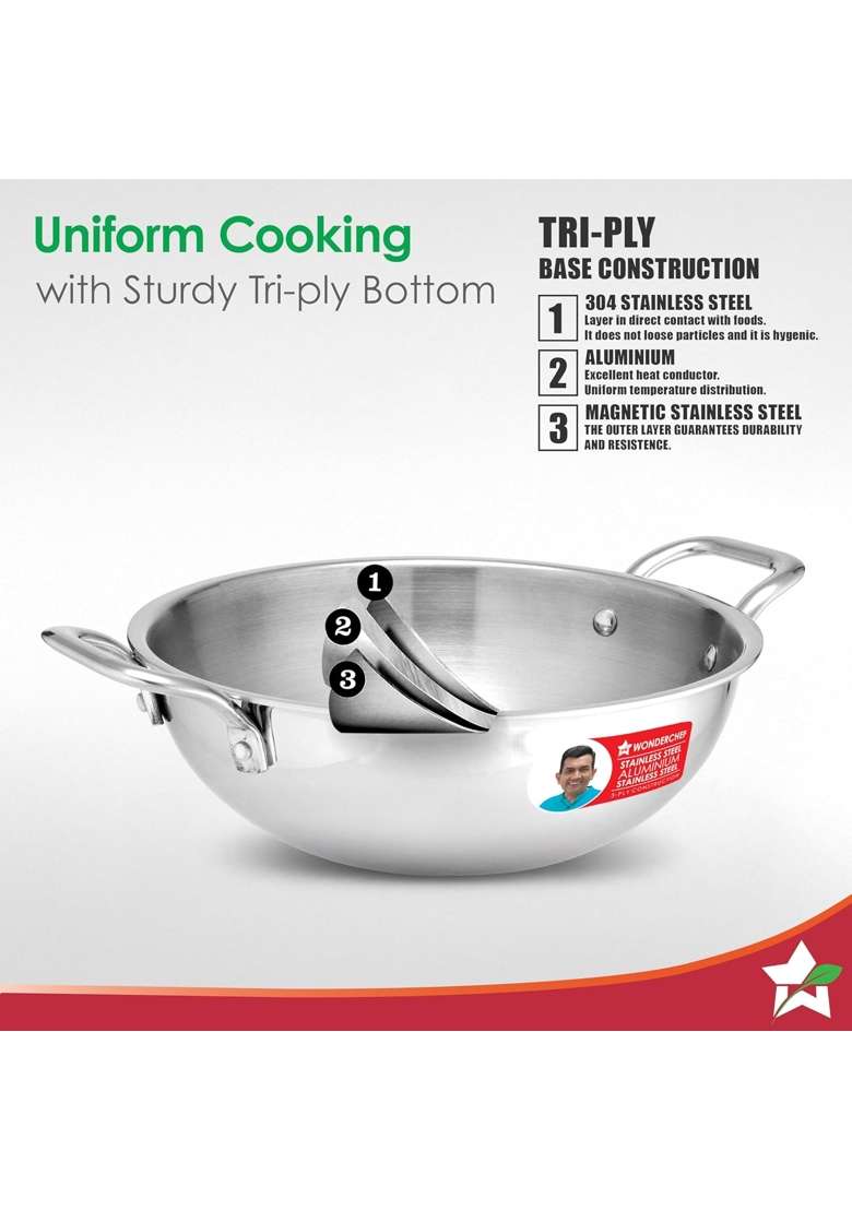 Wonderchef Venice Triply Stainless Steel. Cookware Set | 20 cm | 7.9 Inch | Pack of 3 | Non-Toxic | With Lid - Indya