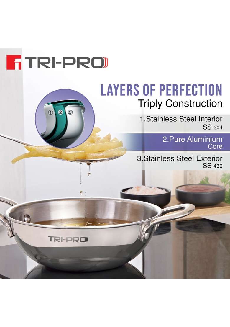 BERGNER BE Essentials TriPro TriPly Stainless Steel Cookware Set | 3 L | 3.2 Qt | 24 cm | 9.4 Inch | 3-Piece Set | Induction Compatible - Indya