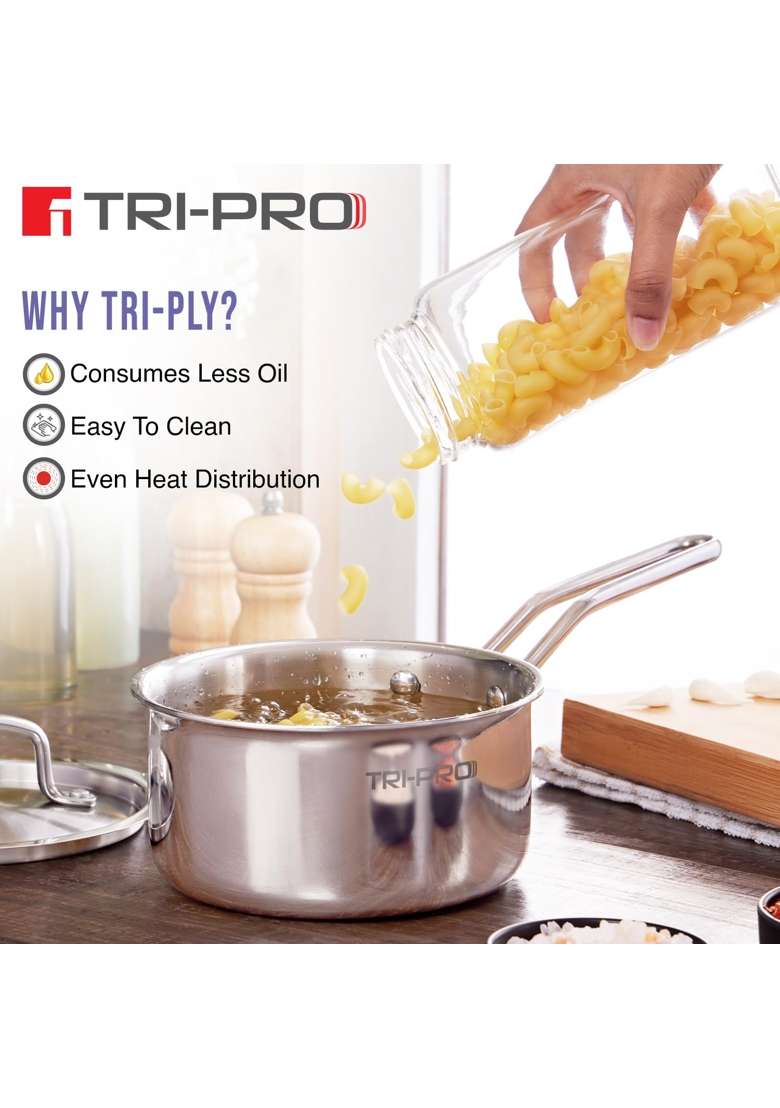 BERGNER BE Essentials TriPro TriPly Stainless Steel Cookware Set | 3 L | 3.2 Qt | 24 cm | 9.4 Inch | 3-Piece Set | Induction Compatible - Indya