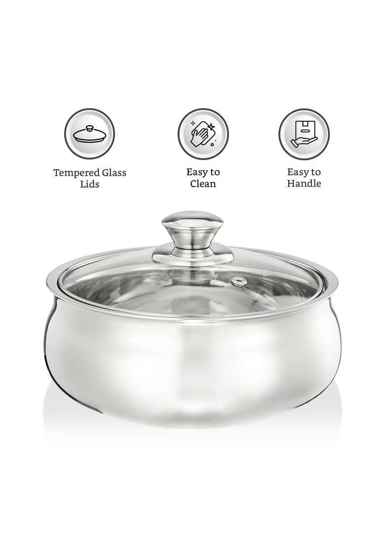 Solimo Amazon Brand Solimo Cookware 3-Piece Insulated Belly Serving Set | 600 ml | 20.3 fl oz | With Lid - Indya