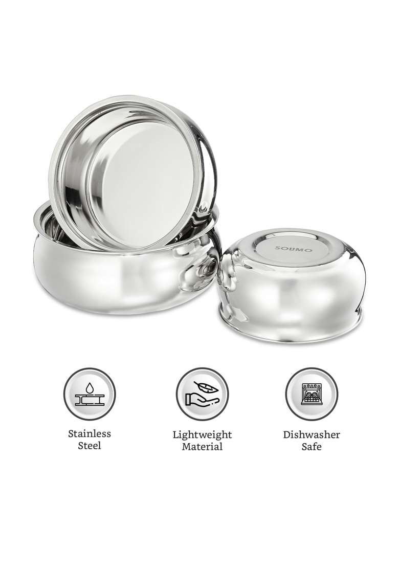 Solimo Amazon Brand Solimo Cookware 3-Piece Insulated Belly Serving Set | 600 ml | 20.3 fl oz | With Lid - Indya