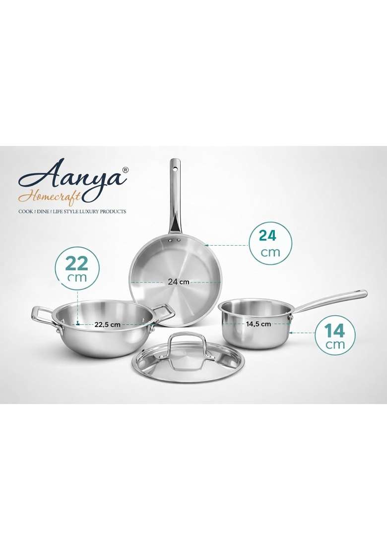 AANYA HOME CRAFT Smart Cook Tri-Ply Stainless Steel Cookware Set | 4-Piece Set - Indya