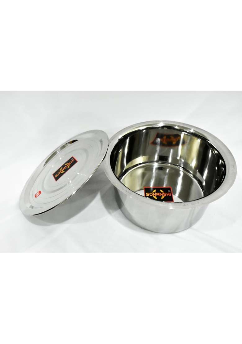 Sonanshi Stainless Steel Bhagona Patila with Lid Kitchen Cookware | 2.5 L | 2.6 Qt - Indya