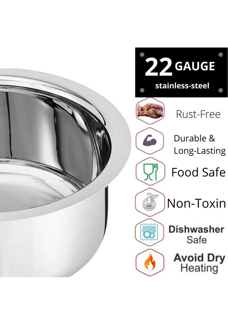 Super HK Products Sonanshi Stainless Steel Bhagona Patila with Lid Kitchen Cookware | 2.5 L | 2.6 Qt - Indya