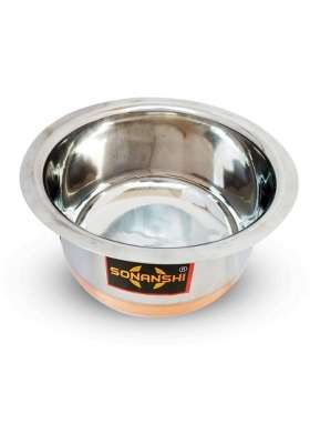 Sonanshi Copper Bottom Stainless Steel Bhagona with Lid | 2.5 L | 2.6 Qt