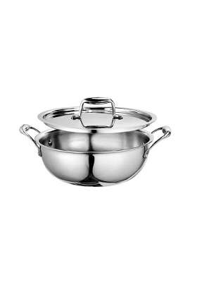 SIGNORA WARE Signoraware Artista Triply Shallow Kadhai Wok Stainless Steel Induction Compatible | 1200 ml | 40.6 fl oz | 18 cm | 7.1 Inch