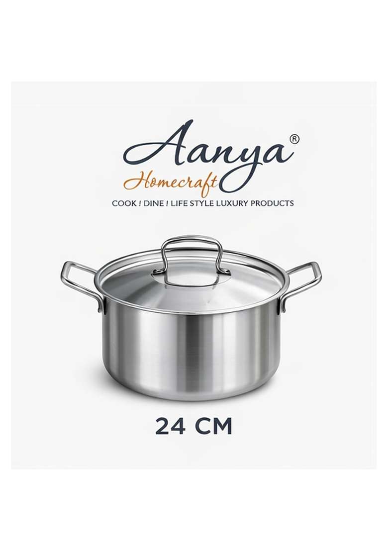 AANYA HOME CRAFT Aanya Homecraft Premium Triply Stainless Steel Casserole with Lid | 3 L | 3.2 Qt | 27 cm | 10.6 Inch | Induction Compatible - Indya