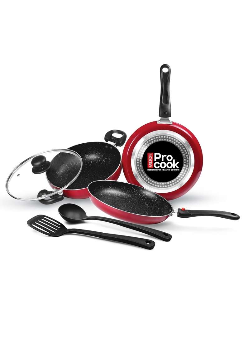 MILTON Pro cook Induction Cookware and Gas Stove Friendly Kitchen Jewel Set | Pack of 5 | Non-Stick | With Lid - Indya