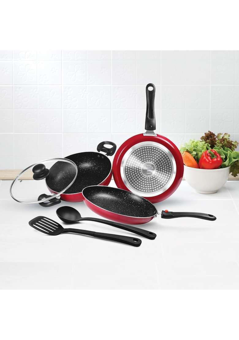 MILTON Pro cook Induction Cookware and Gas Stove Friendly Kitchen Jewel Set | Pack of 5 | Non-Stick | With Lid - Indya