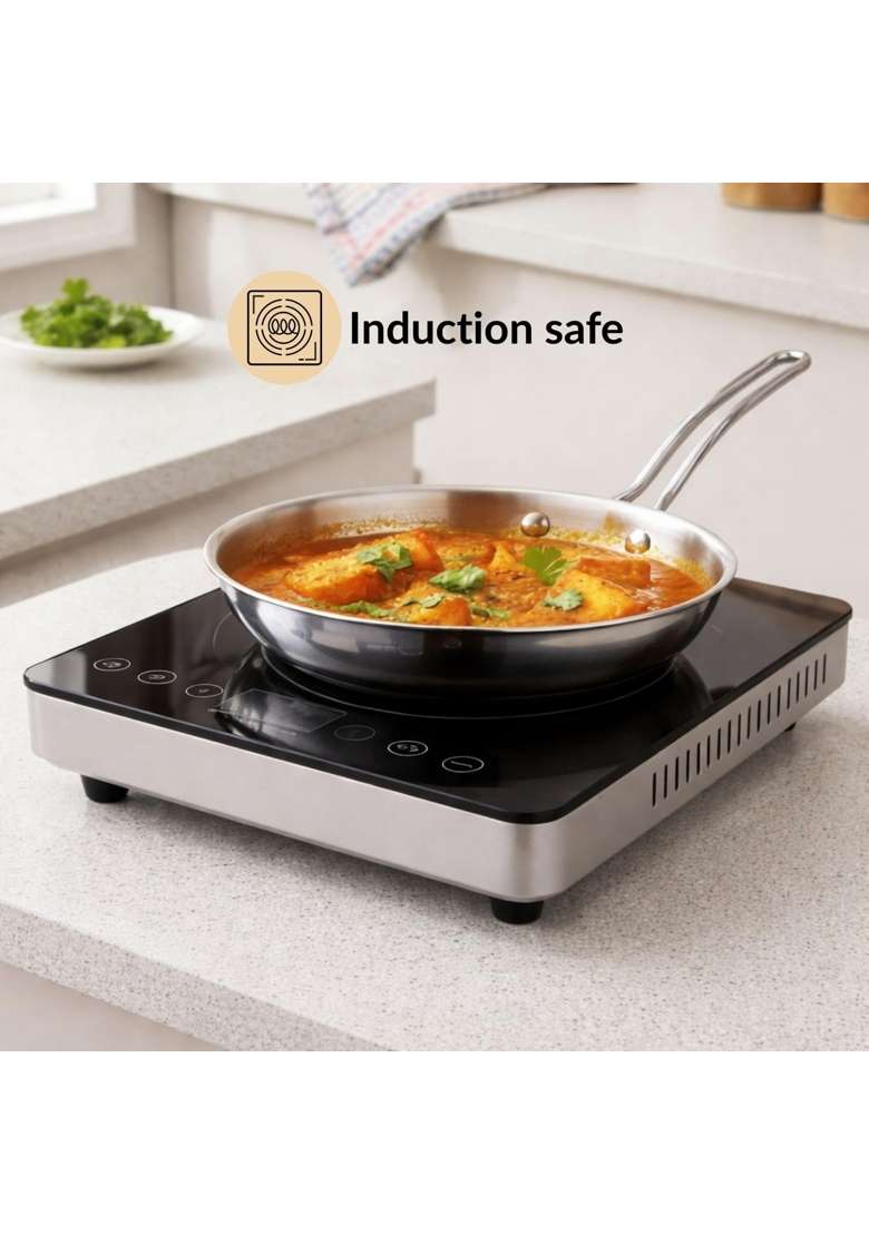 Nestasia Triply Stainless Steel Cookware Set | 1.5 L | 1.6 Qt | 22 cm | 8.7 Inch | Pack of 3 | Induction Compatible | Dishwasher Safe | With Lid - Indya