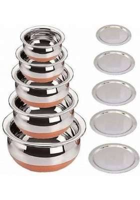 Super HK Products Super HK Stainless Steel Copper Bottom Handi Patila Pot Biryani Punjabi Handi | 0.5 L | 0.5 Qt | 5-Piece Set | With Lid