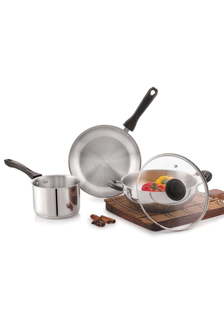CELLO Galaxy Steelox Cookware Set | 3 L | 3.2 Qt | 3-Piece Set | With Lid - Indya