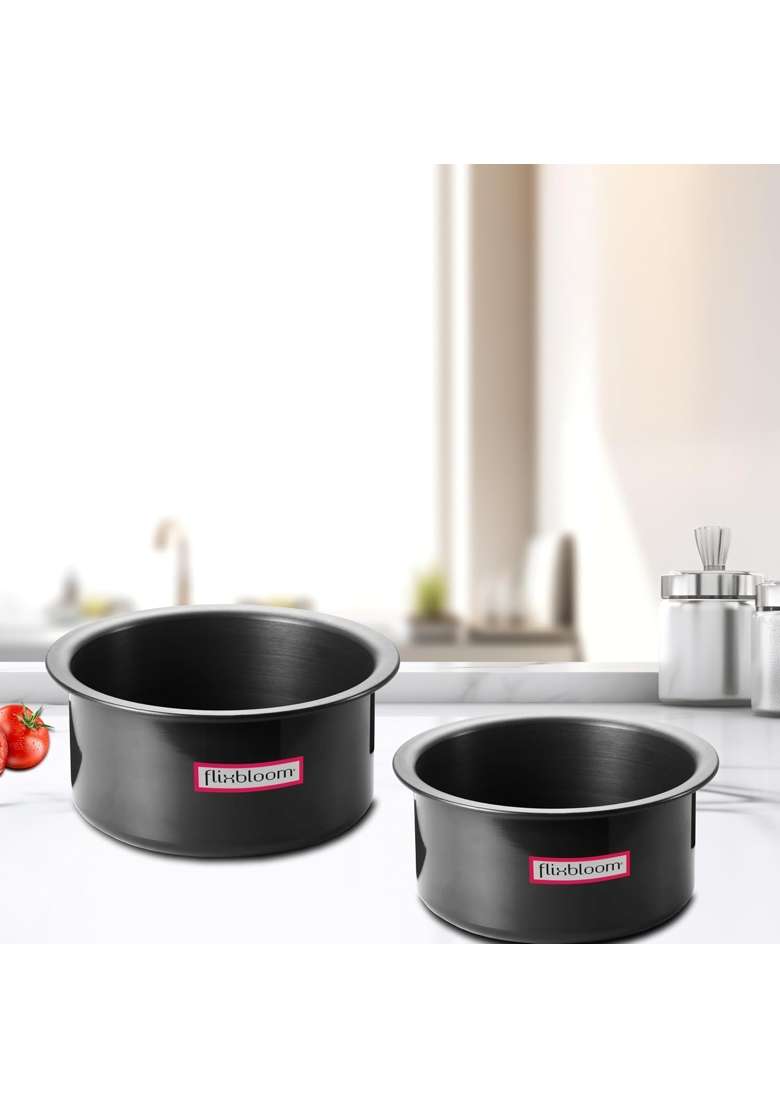 FLIXBLOOM Territorial Black Hard Anodised Induction Base LPG Gas Stovetop Friendly | 4.5 L | 4.8 Qt - Indya
