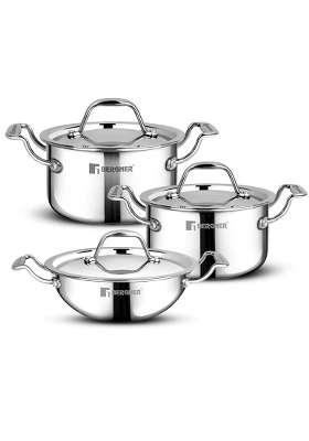 BERGNER Argent Junior Chef Triply Stainless Steel Cookware Set | 1.6 L | 1.7 Qt | 16 cm | 6.3 Inch | Pack of 6 | Induction Compatible | With Lid