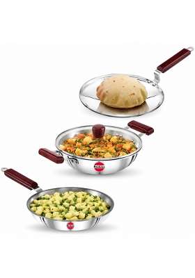 Hawkins Triniti Triply Stainless Steel Cookware Set | 2.5 L | 2.6 Qt | 24 cm | 9.4 Inch | 3-Piece Set | With Lid