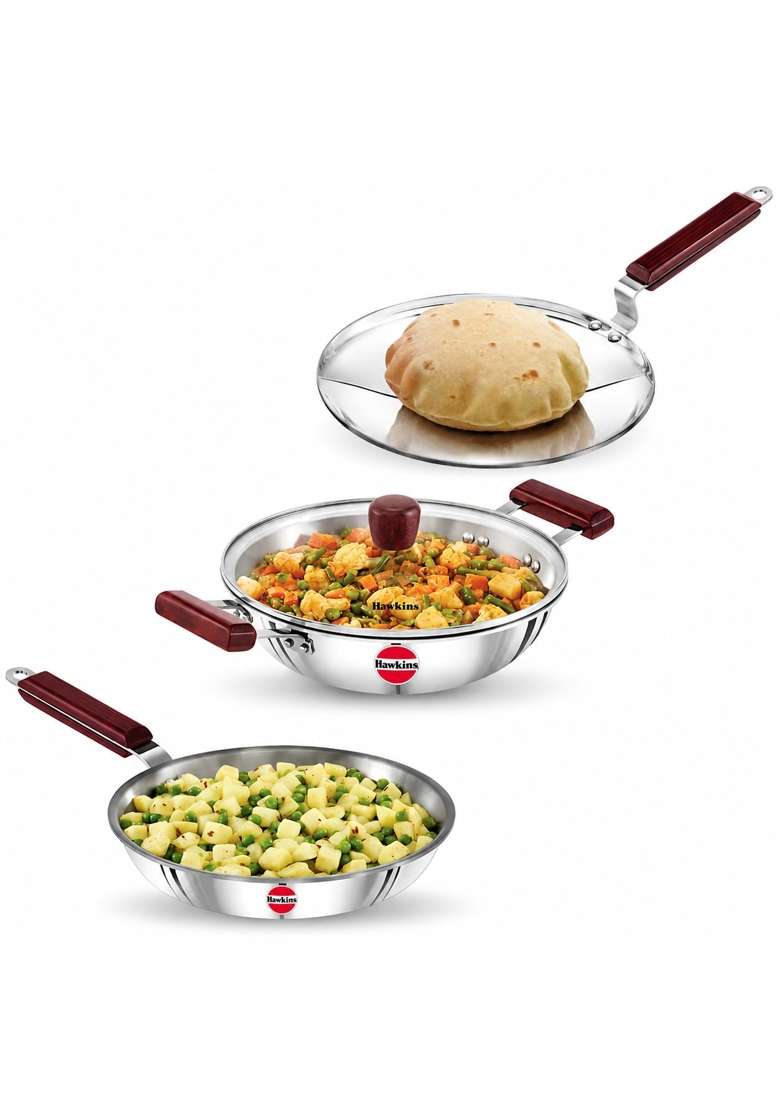 Hawkins Triniti Triply Stainless Steel Cookware Set | 2.5 L | 2.6 Qt | 24 cm | 9.4 Inch | 3-Piece Set | With Lid - Indya