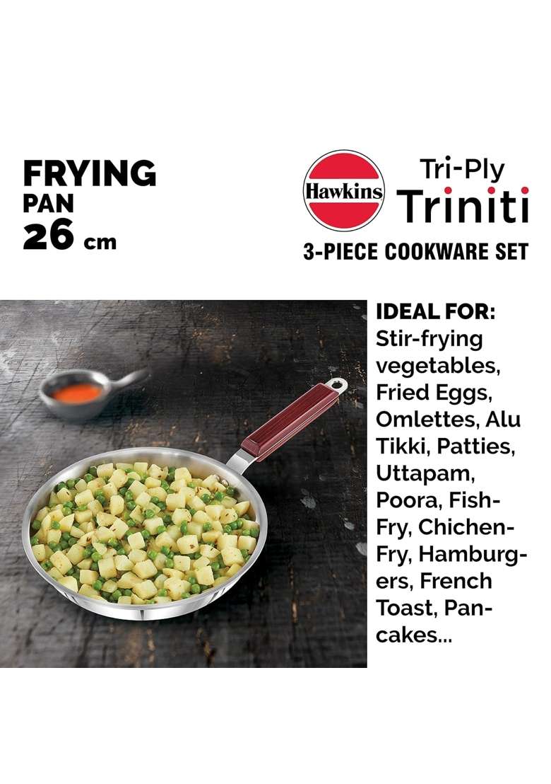 Hawkins Triniti Triply Stainless Steel Cookware Set | 2.5 L | 2.6 Qt | 24 cm | 9.4 Inch | 3-Piece Set | With Lid - Indya