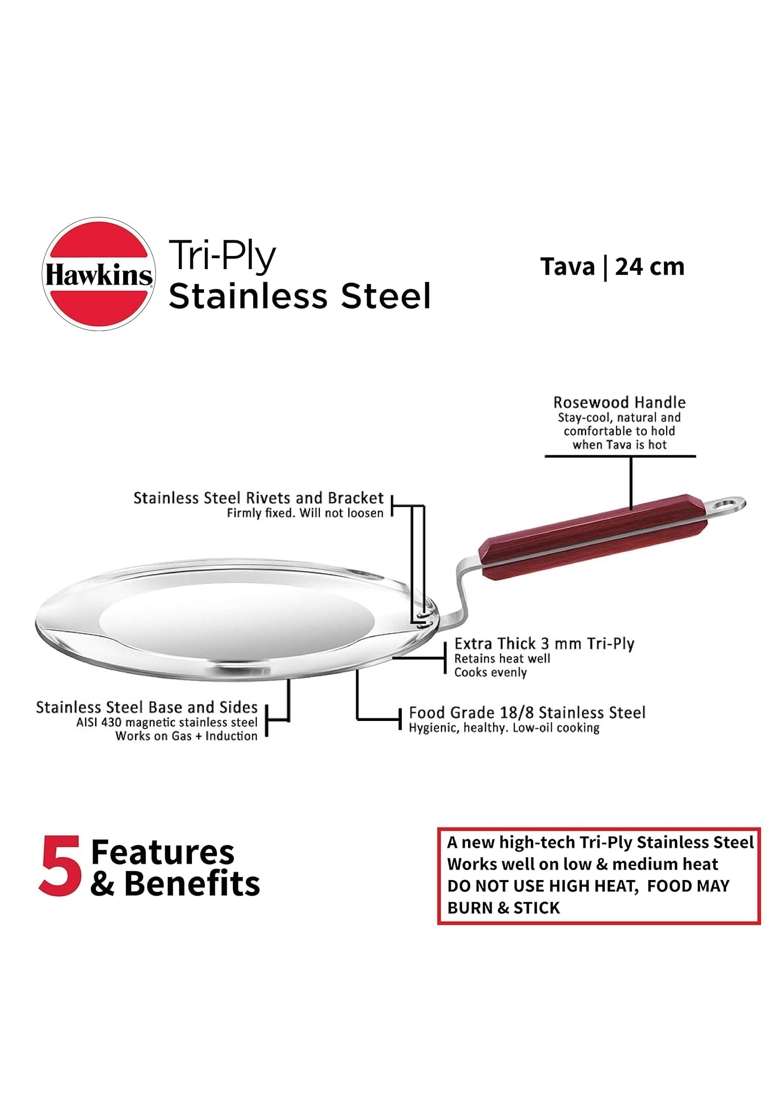Hawkins Triniti Triply Stainless Steel Cookware Set | 2.5 L | 2.6 Qt | 24 cm | 9.4 Inch | 3-Piece Set | With Lid - Indya