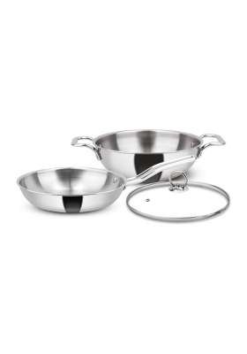 Orange Stainless Steel Triply Combo Cookware Set | 3 L | 3.2 Qt | 24 cm | 9.4 Inch | Pack of 3 | Induction Compatible | With Lid