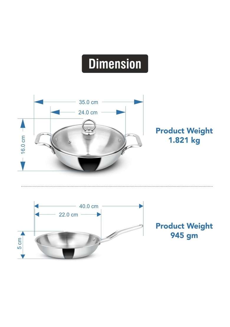 Orange Stainless Steel Triply Combo Cookware Set | 3 L | 3.2 Qt | 24 cm | 9.4 Inch | Pack of 3 | Induction Compatible | With Lid - Indya