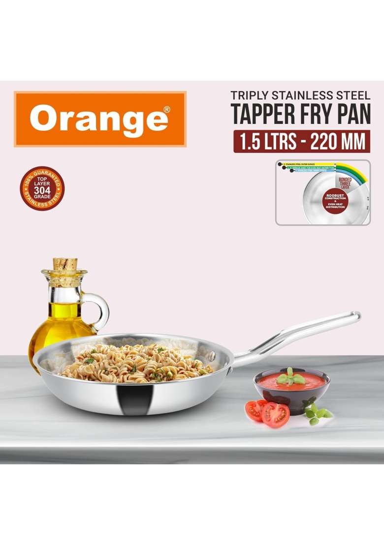 Orange Stainless Steel Triply Combo Cookware Set | 3 L | 3.2 Qt | 24 cm | 9.4 Inch | Pack of 3 | Induction Compatible | With Lid - Indya