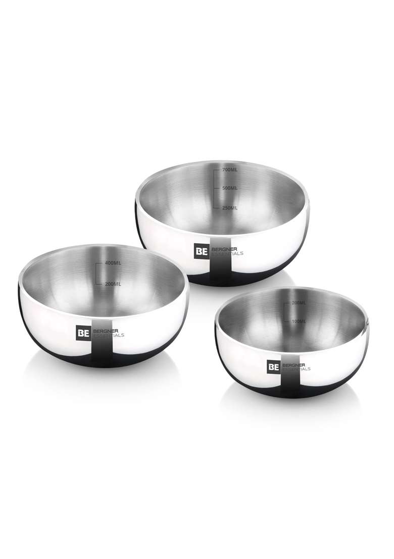 BERGNER BE Essentials TriPly Stainless Steel Mini Tasra Deep Pan Set | 300 ml | 10.1 fl oz | 10 cm | 3.9 Inch | 3-Piece Set - Indya