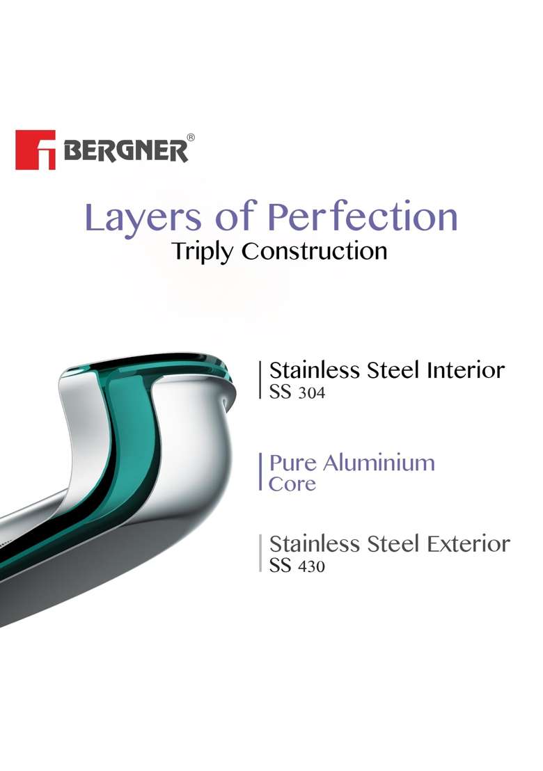 BERGNER BE Essentials TriPly Stainless Steel Mini Tasra Deep Pan Set | 300 ml | 10.1 fl oz | 10 cm | 3.9 Inch | 3-Piece Set - Indya