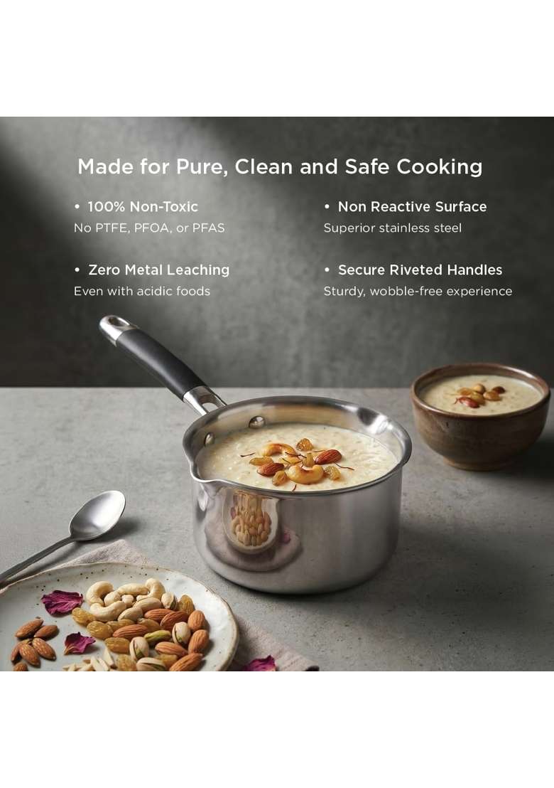 Meyer Trivantage Pro Stainless Steel Triply Cookware Set | 2 L | 2.1 Qt | 22 cm | 8.7 Inch | 3-Piece Set | Induction Compatible | With Lid - Indya