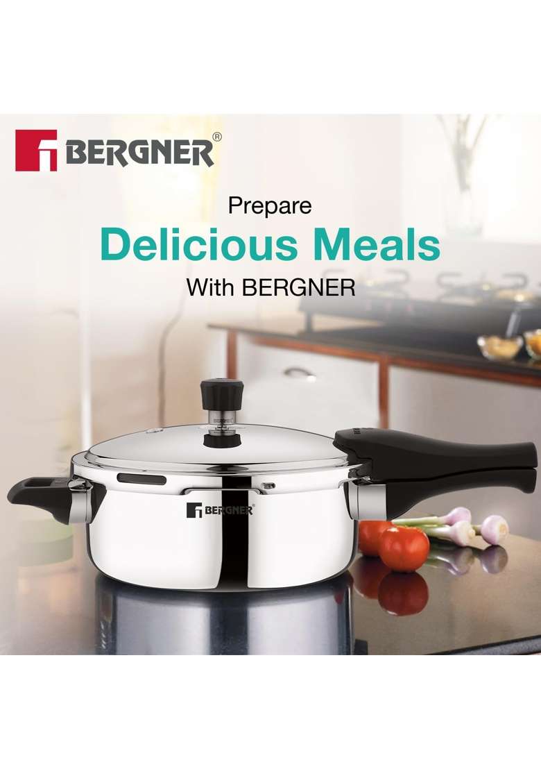 BERGNER TriPro Tri-Ply Stainless Steel Cookware Combo | 3 L | 3.2 Qt | 24 cm | 9.4 Inch | 4-Piece Set | Induction Compatible | With Lid - Indya