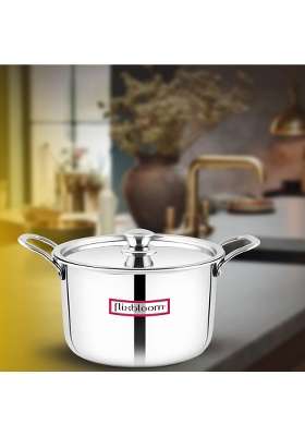 FLIXBLOOM Ambit Triply Stainless Steel Deep Cooking Pot LPG Induction Base Cookware | 4.5 L | 4.8 Qt | With Lid