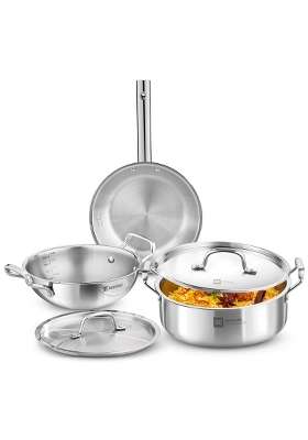 BERGNER Tripro BE Essentials Triply Cookware Set | 3 L | 3.2 Qt | 24 cm | 9.4 Inch | Pack of 5 | Induction Compatible | With Lid
