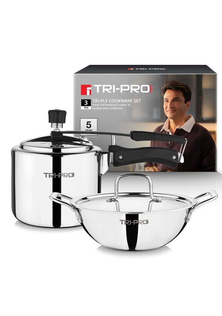 BERGNER TriPro Triply Cookware Set | 3 L | 3.2 Qt | 3-Piece Set | Induction Compatible | With Lid - Indya