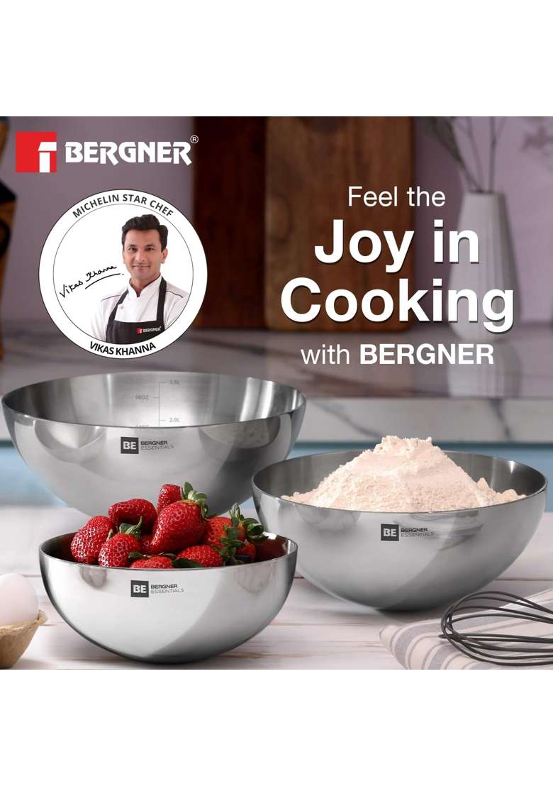BERGNER BE Essentials Set of Extra Deep Tasra Deep Pan | 1 L | 1.1 Qt | 18 cm | 7.1 Inch | 4-Piece Set | Tri-Ply - Indya