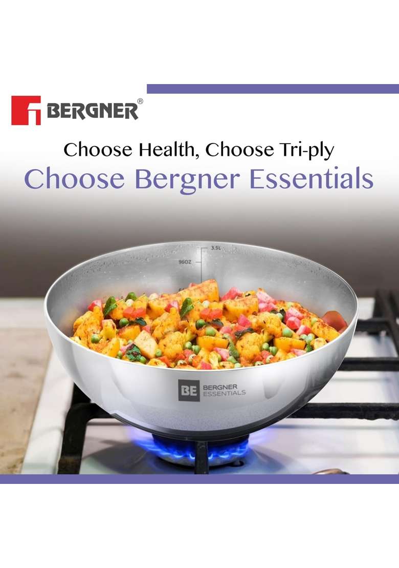 BERGNER BE Essentials Set of Extra Deep Tasra Deep Pan | 1 L | 1.1 Qt | 18 cm | 7.1 Inch | 4-Piece Set | Tri-Ply - Indya