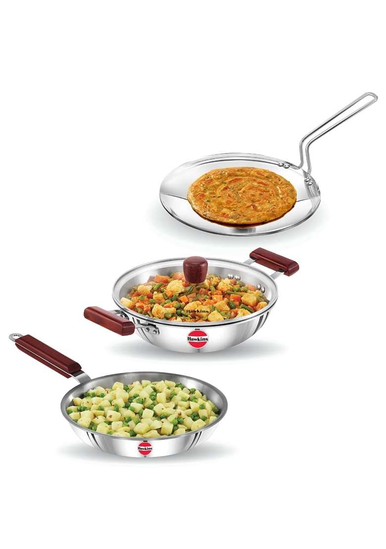 Hawkins Triniti Triply Stainless Steel Cookware Set | 3-Piece Set | With Lid - Indya