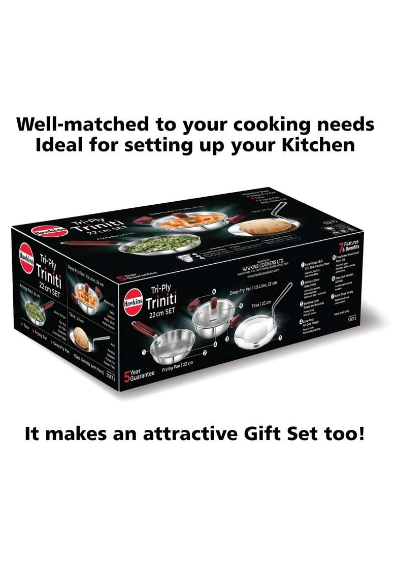 Hawkins Triniti Triply Stainless Steel Cookware Set | 3-Piece Set | With Lid - Indya