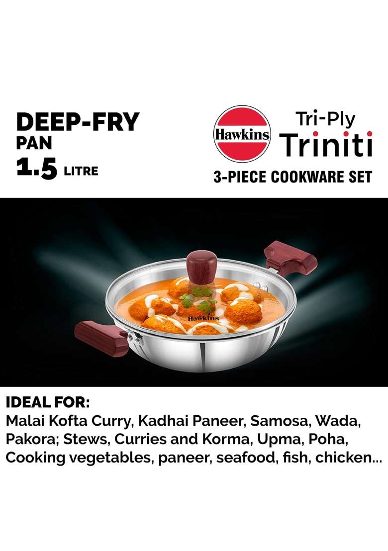 Hawkins Triniti Triply Stainless Steel Cookware Set | 3-Piece Set | With Lid - Indya