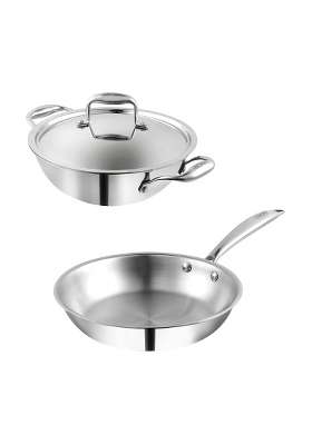 Vinod Platinum Triply Stainless Steel Cookware Combo | 1.5 L | 1.6 Qt | 20 cm | 7.9 Inch | 2-Piece Set | Induction Compatible | With Lid