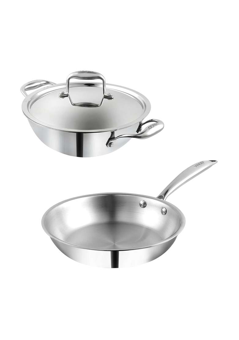 Vinod Platinum Triply Stainless Steel Cookware Combo | 1.5 L | 1.6 Qt | 20 cm | 7.9 Inch | 2-Piece Set | Induction Compatible | With Lid - Indya