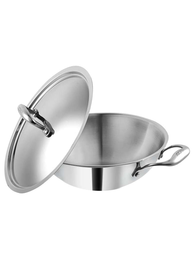 Vinod Platinum Triply Stainless Steel Cookware Combo | 1.5 L | 1.6 Qt | 20 cm | 7.9 Inch | 2-Piece Set | Induction Compatible | With Lid - Indya