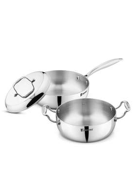 BERGNER Argent Saira Saiba Triply Stainless Steel Cookware Set | 2.5 L | 2.6 Qt | 22 cm | 8.7 Inch | 3-Piece Set | Induction Compatible