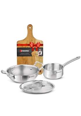 BERGNER TriPro Tri-Ply Stainless Steel Cookware Combo | 3 L | 3.2 Qt | 24 cm | 9.4 Inch | 4-Piece Set | BPA Free | With Lid