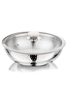 NIRLON Hammered Triply Stainless Steel Cookware Tasla-Tasra-Kadai Wok Set of - with Glass | 1.2 L | 1.3 Qt | 18 cm | 7.1 Inch | 2-Piece Set