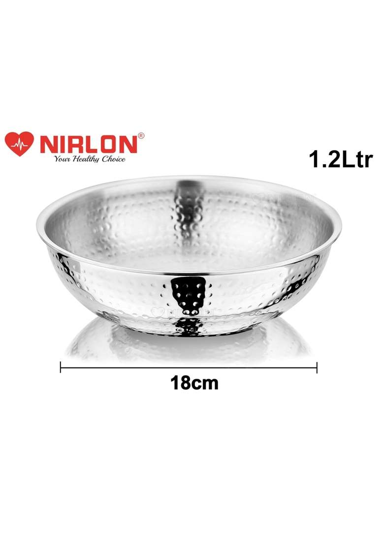 NIRLON Hammered Triply Stainless Steel Cookware Tasla-Tasra-Kadai Wok Set of - with Glass | 1.2 L | 1.3 Qt | 18 cm | 7.1 Inch | 2-Piece Set - Indya