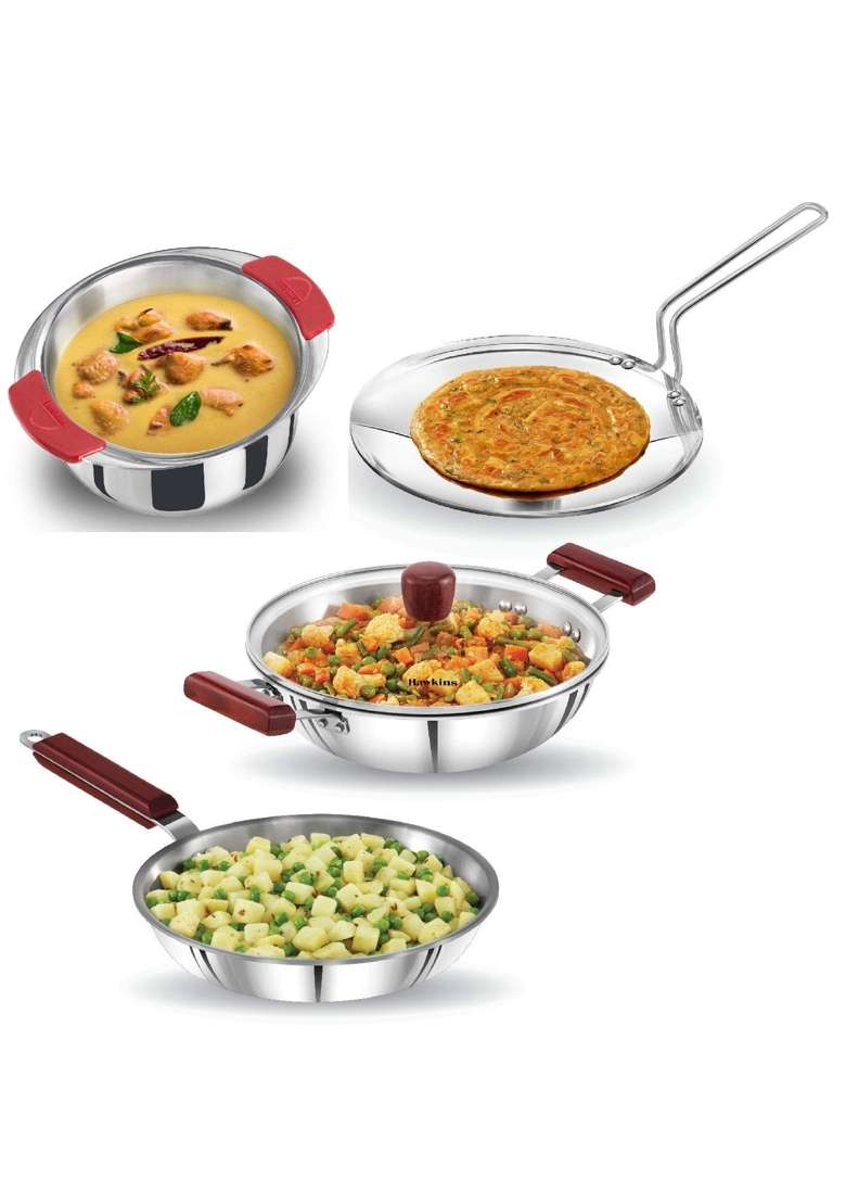 Hawkins Tri-Ply Stainless Steel Cookware Combo Set | 2.5 L | 2.6 Qt | 24 cm | 9.4 Inch | 4-Piece Set | With Lid - Indya