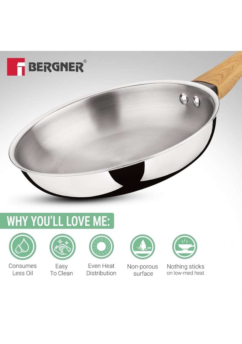 BERGNER TriPro Triply Stainless Steel Cookware Set | 1.2 L | 1.3 Qt | 22 cm | 8.7 Inch | Pack of 2 | Induction Compatible - Indya