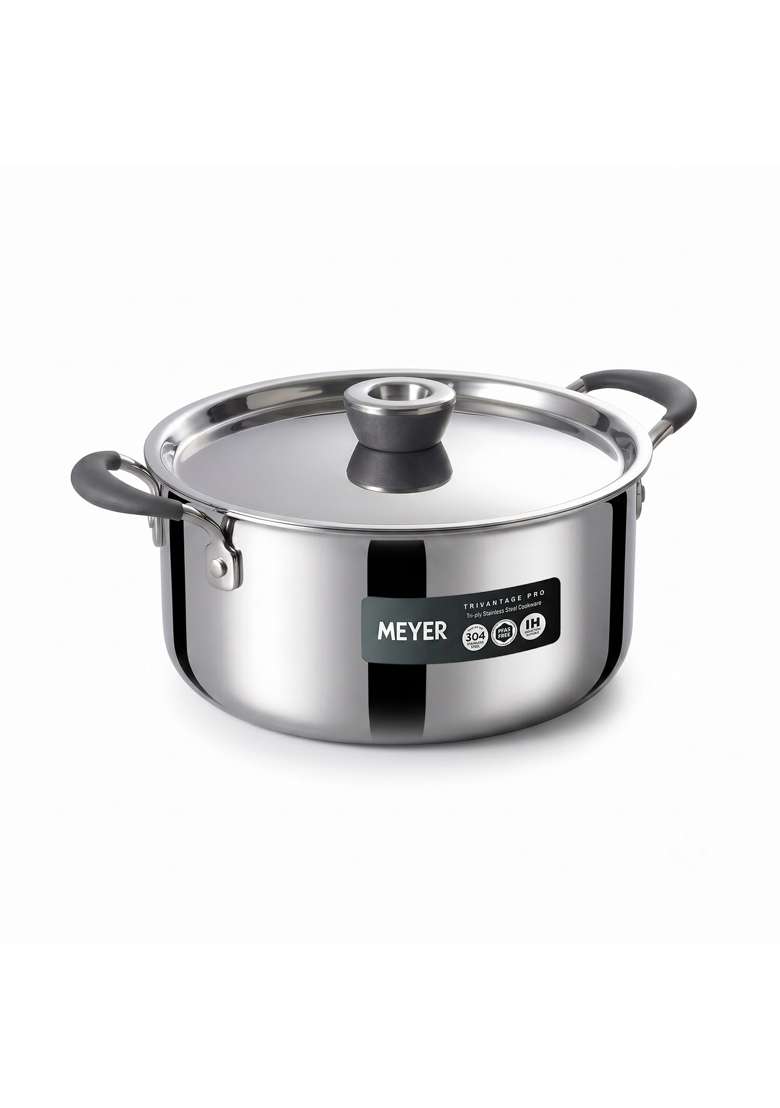 Meyer Trivantage Pro Triply Casserole | 5 L | 5.3 Qt | 24 cm | 9.4 Inch | Induction Compatible | Heavy Bottom | With Lid - Indya