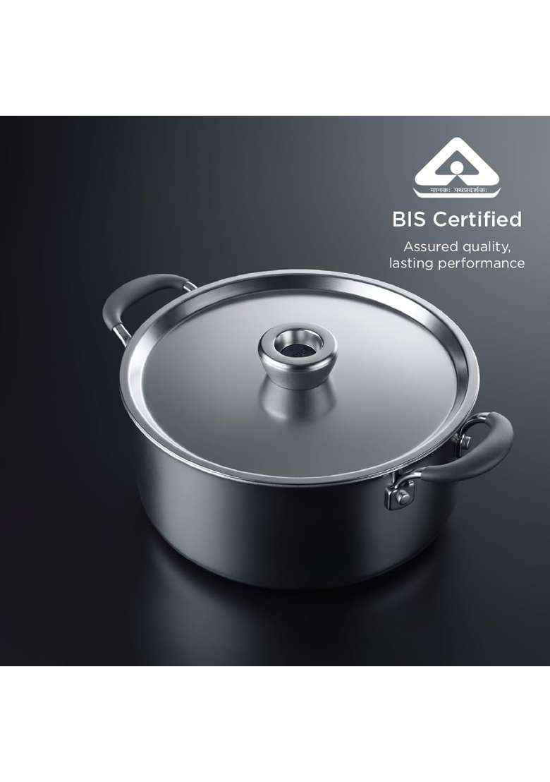Meyer Trivantage Pro Triply Casserole | 5 L | 5.3 Qt | 24 cm | 9.4 Inch | Induction Compatible | Heavy Bottom | With Lid - Indya