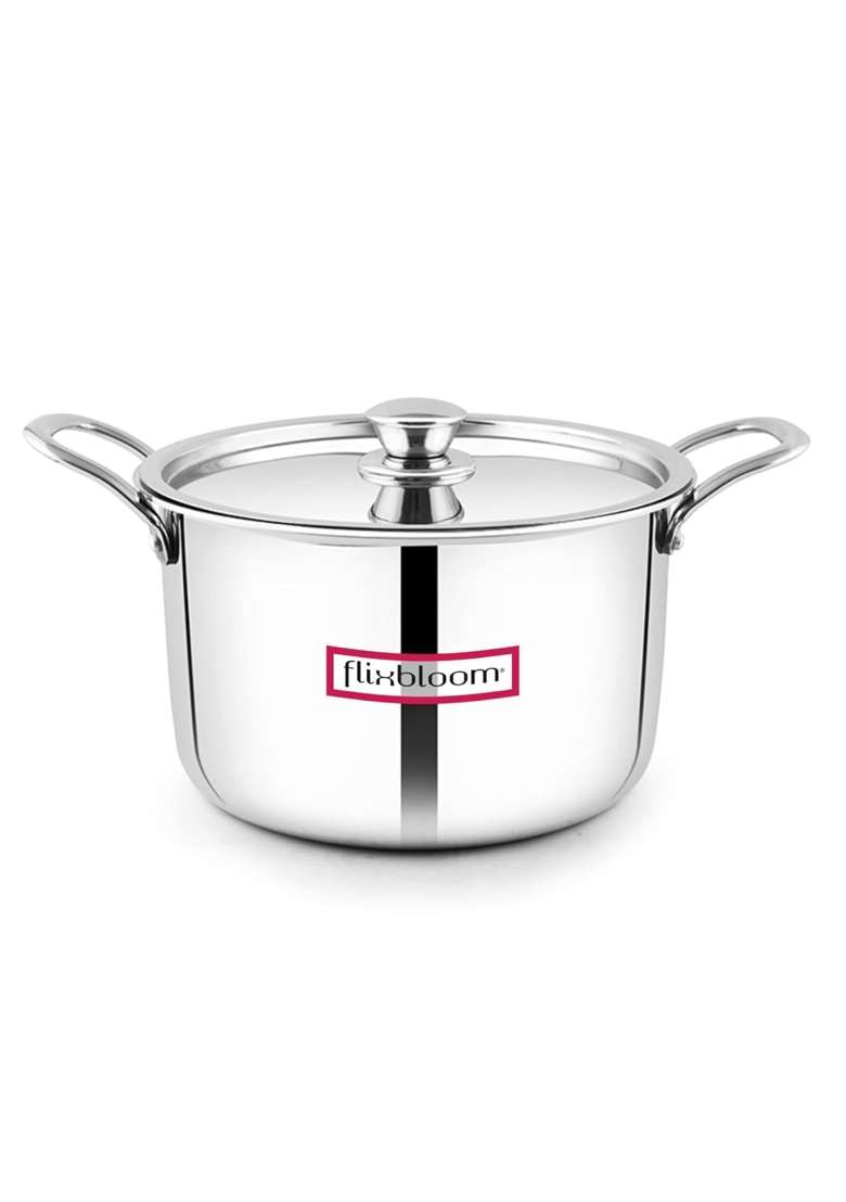 FLIXBLOOM Posh Stainless Steel Triply Thick Guage Cookware Set Handi Cooking Pot for Cooking | 2.5 L | 2.6 Qt | With Lid - Indya